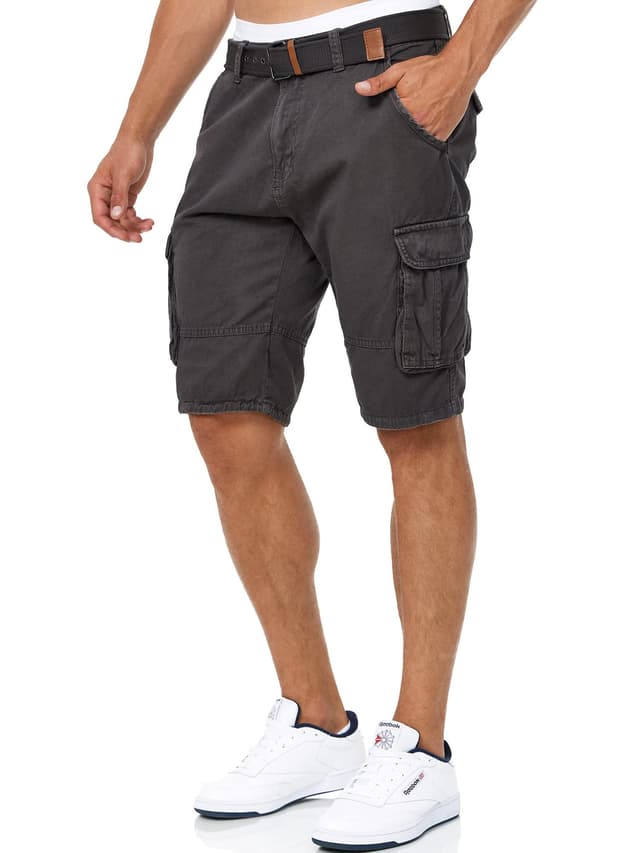 Indicode Herren Monroe Cargo Cargo-Shorts inkl. Gürtel | Bermuda Männer Sommerhose XL Raven 🌞👖