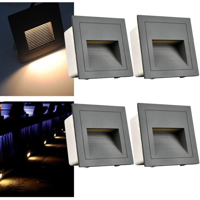Arotelicht 4er 3W LED Treppenlicht 230V Warmweiß 3000K IP65 Quadratisch Treppenleuchte