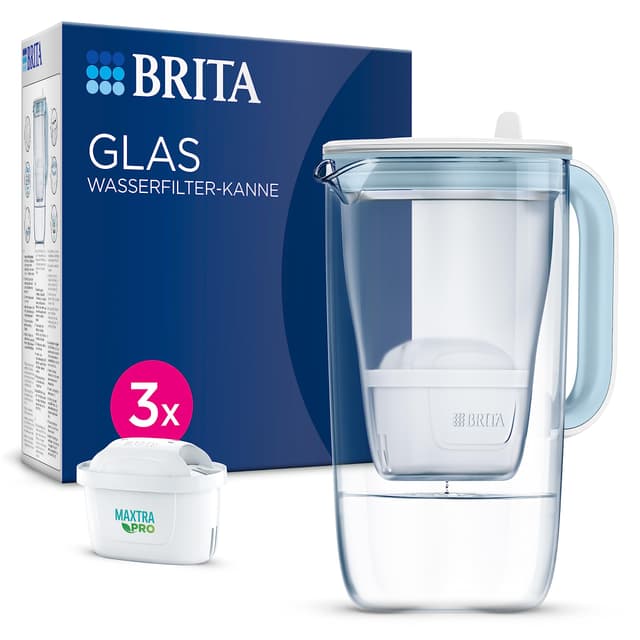 BRITA Glas Wasserfilter-Kanne hellblau (2,5l) inkl. 3x MAXTRA PRO All-in-1 Kartusche 🚰