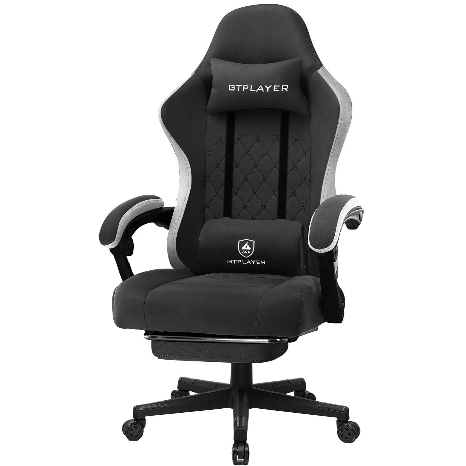 🎮 GTPLAYER Gaming Stuhl Ergonomischer Gaming Sessel Schreibtischstuhl mit Stoffoberfläche - Hellschwarz Large