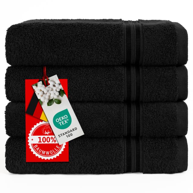 Hammetex 4er Handtücher Set 🛁 Premium Qualität 50x100cm Schwarz