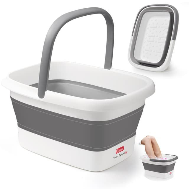 DEANIC Fußbad Fussbad mit Massage Faltbare Fußbadewanne, Fußwanne Fussbadewanne mit Massage, Mit Griff Tragbares Fußmassage (Grau) 🦶💆‍♂️