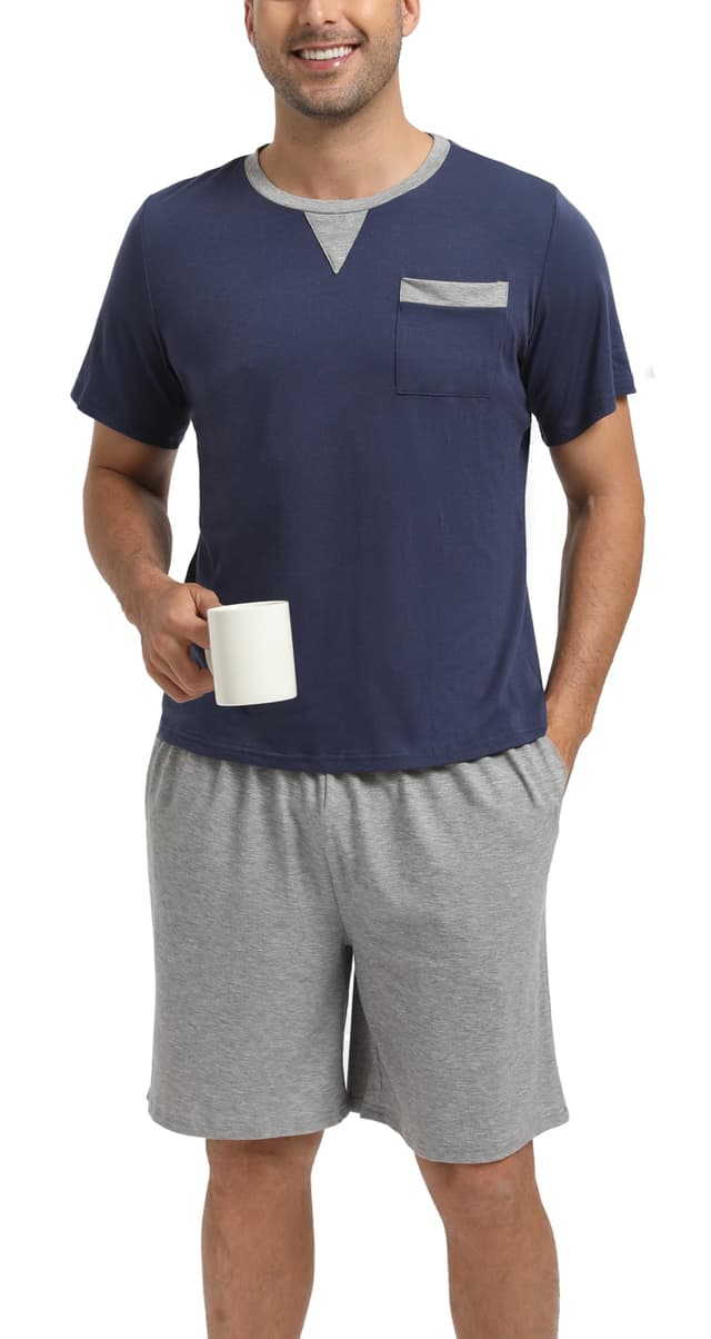 🌙🛌 Genieße deine Zeit - Schlafanzug Herren Sommer Shorty L R-dunkelblau