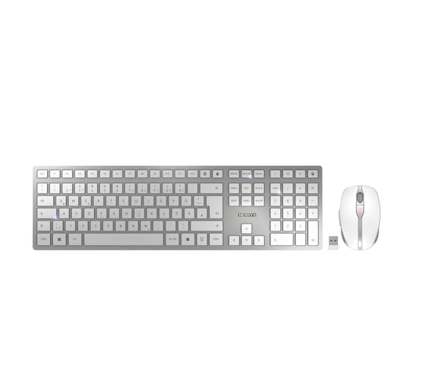 🌟 Super Angebot! CHERRY DW 9100 SLIM, Kabelloses Tastatur- und Maus-Set, Deutsches Layout (QWERTZ), Bluetooth & 2,4 GHz Funk, Weiß-Silber