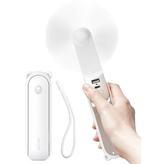 🌀🔋🔦 JISULIFE Handventilator Mini Ventilator 3 IN 1 - Weiß