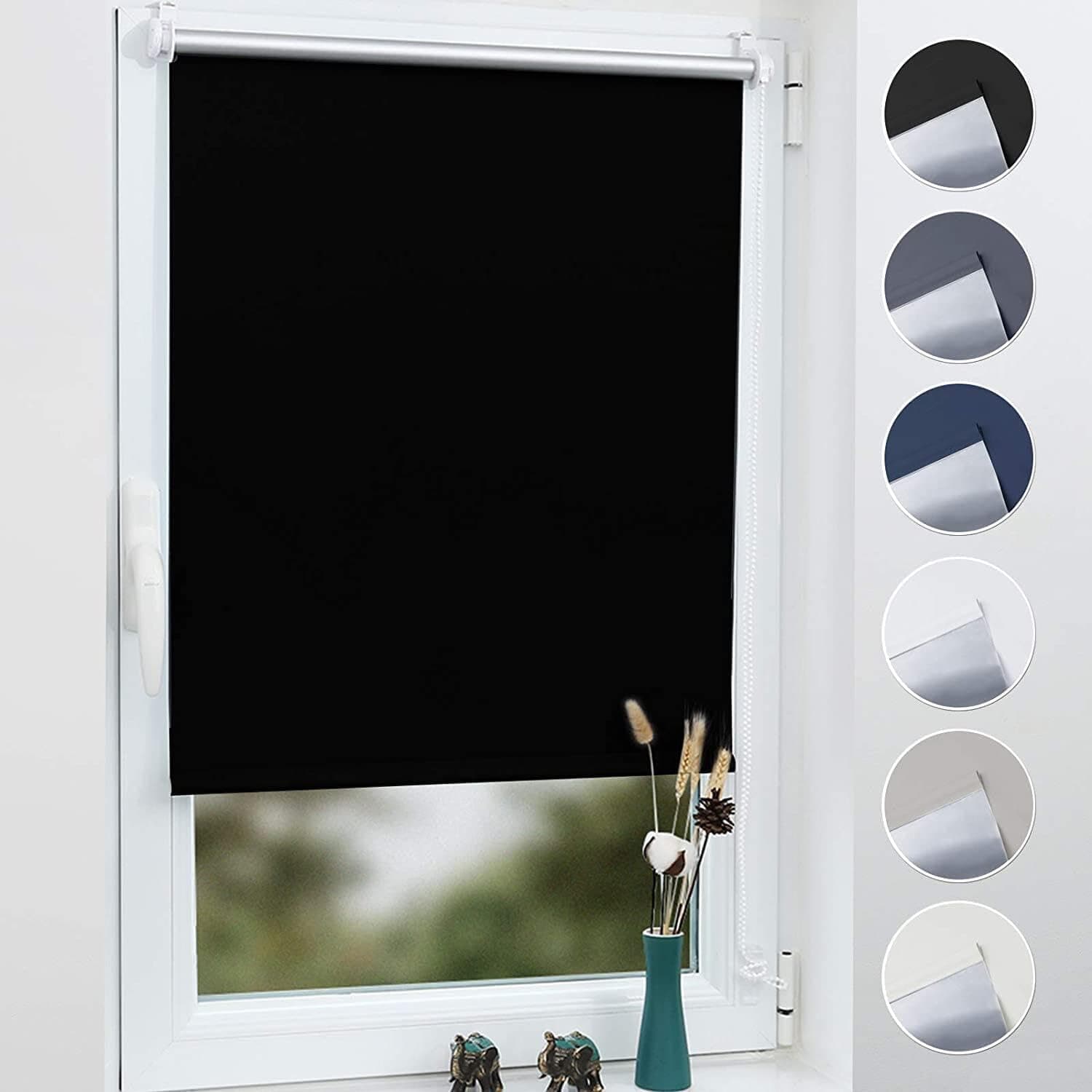 🌞🌗 Grandekor Verdunkelungsrollo Klemmfix Thermorollo ohne Bohren 60x150cm Schwarz