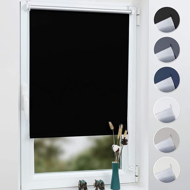 🌞🌗 Grandekor Verdunkelungsrollo Klemmfix Thermorollo ohne Bohren 60x150cm Schwarz