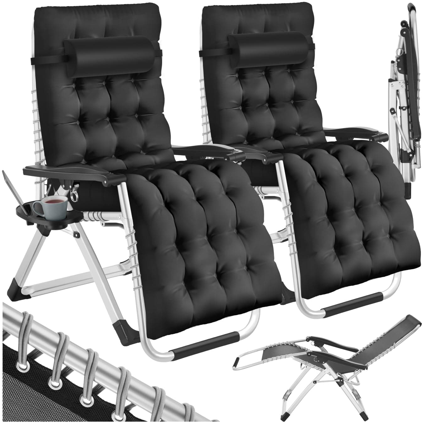 🌞 Tectake® Sonnenliege klappbar, Liegestuhl, Gartenliege - 2er Set Schwarz 🌿