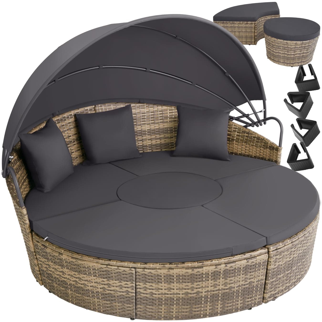 🌞🌿 Tectake® Lounge Muschel Sonneninsel Outdoor wetterfest - Gartenmuschel & Sonnenliege für 2+ Personen