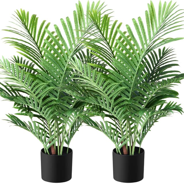 Fopamtri Kunstpflanzen Groß Areca Kunstpalme 90 cm im Topf 🌿 Künstliche Pflanze Tropical Hawaii Grün 🌴 Fake Plant für Schlafzimmer Büro Garten Hochzeit Party Deco (2 Stück) 90cm-2 Pack