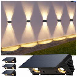 🌞🏡🌿 Wandleuchte Solar Außen IIRARA Solar Wandleuchte Außen Solarlampen Nach Oben und Unten Beleuchtet 4 LEDs IP67 Wasserdichte Solarleuchte für Garten Balkon Terrasse Treppen Warmweiß 4er Warmweiß*4 Angebot bei HelloDeals