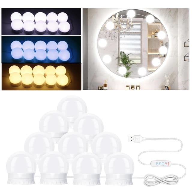 NVIYAM 10 LED Spiegelleuchte mit 3 Farben 🌟 Hollywood Style Schminktisch Licht 💄
