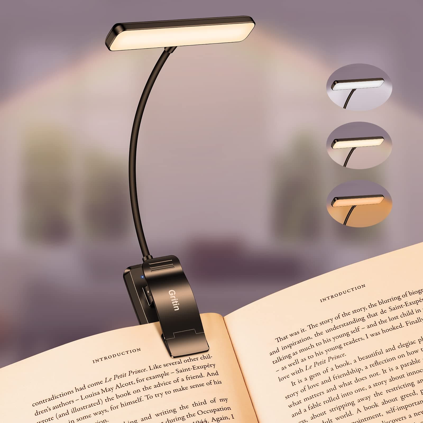 Gritin Leselampe Buch Klemme - USB Wiederaufladbare Buchlampe mit 19 LEDs 📚
