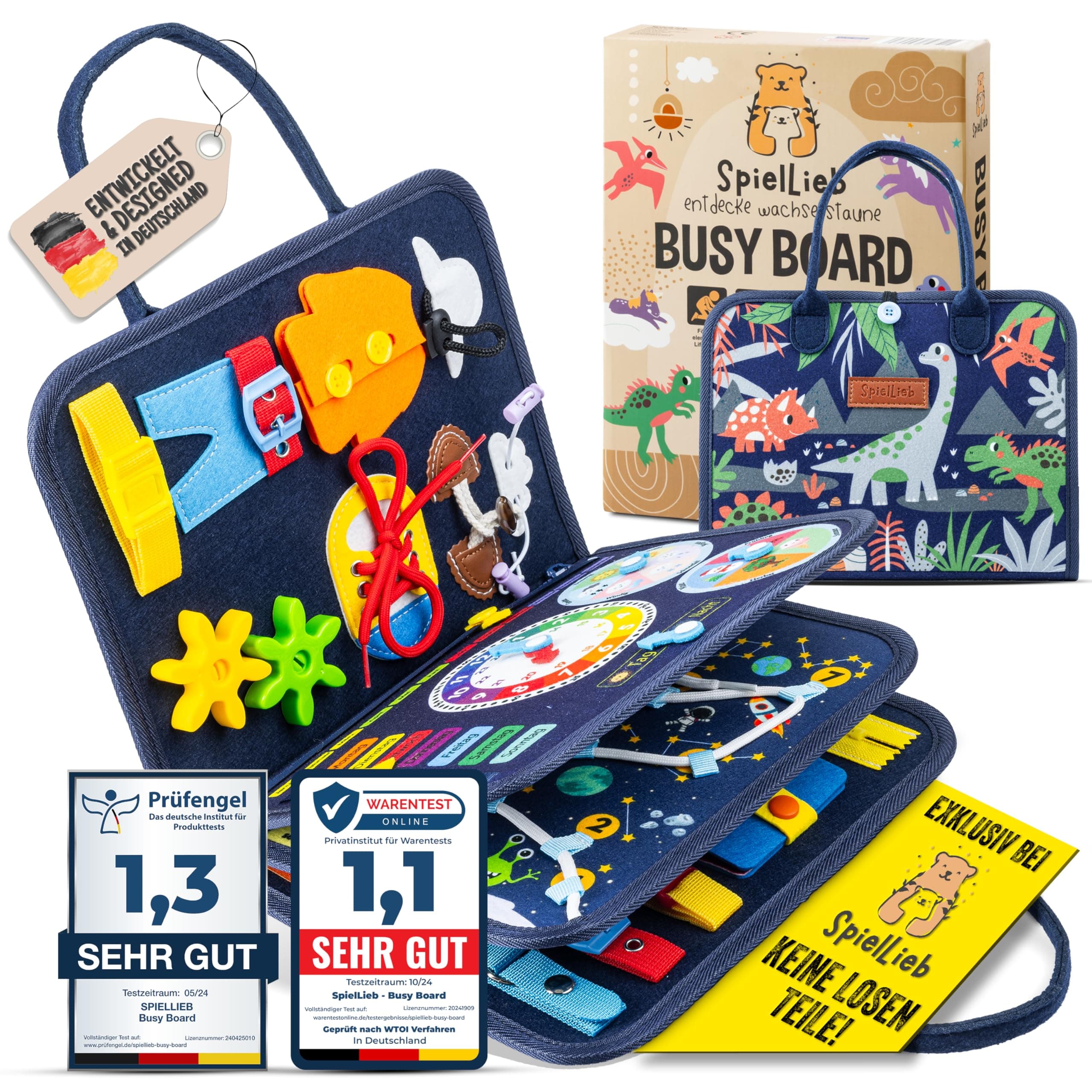 🎲 SpielLieb® Montessori Busy Board Deutsch ab 3 Jahre - Interaktives Activity Board Spielzeug für Kleinkinder - Blau