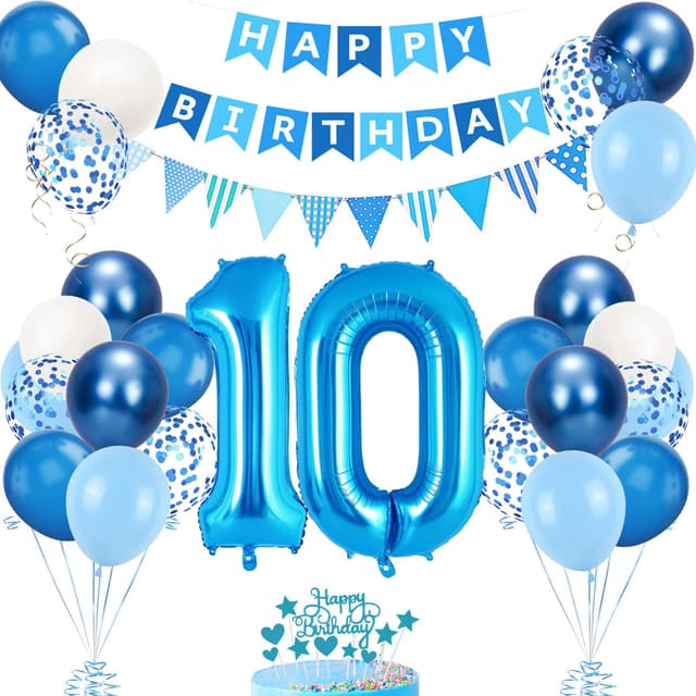🎈🎉 10. Geburtstag Deko Blau - Geburtstagsdekorationen Set 🎂🎁