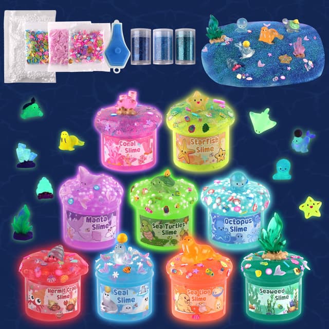 🌊🌈 Ozean Leuchtender Slime Kit 9er Pack - DIY Regenbogen-Schleim-Set für Kinder 👧🧒