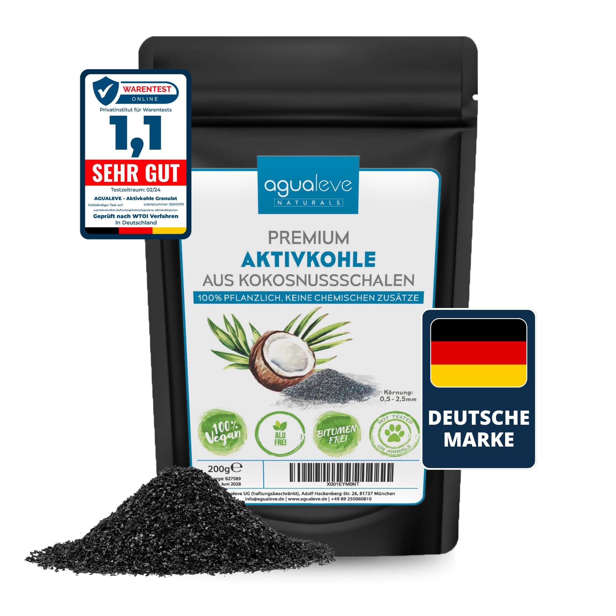 AGUALEVE® Premium Aktivkohle Granulat 200g aus Kokosnussschalen 🌿🐱🐠