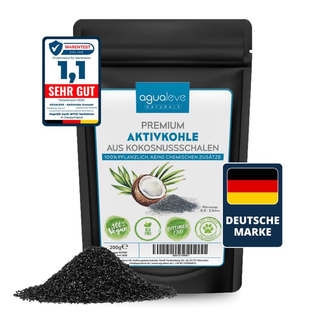 AGUALEVE® Premium Aktivkohle Granulat 200g aus Kokosnussschalen 🌿🐱🐠