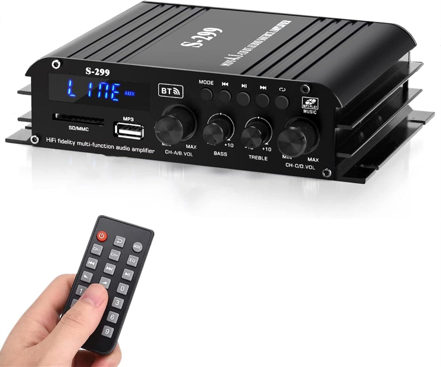 🔊 4.1-Kanal Verstärker, 1600W Mini-Hifi-Verstärker mit Bluetooth 5.0 🎶