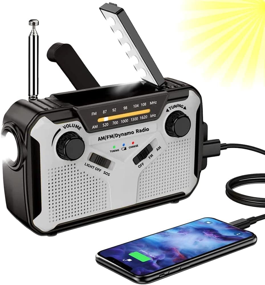 📻 Solar Radio, AM/FM Tragbar Kurbelradio Dynamo Notfallradio mit 4000mAh Wiederaufladbare Batterie 🌞🔦