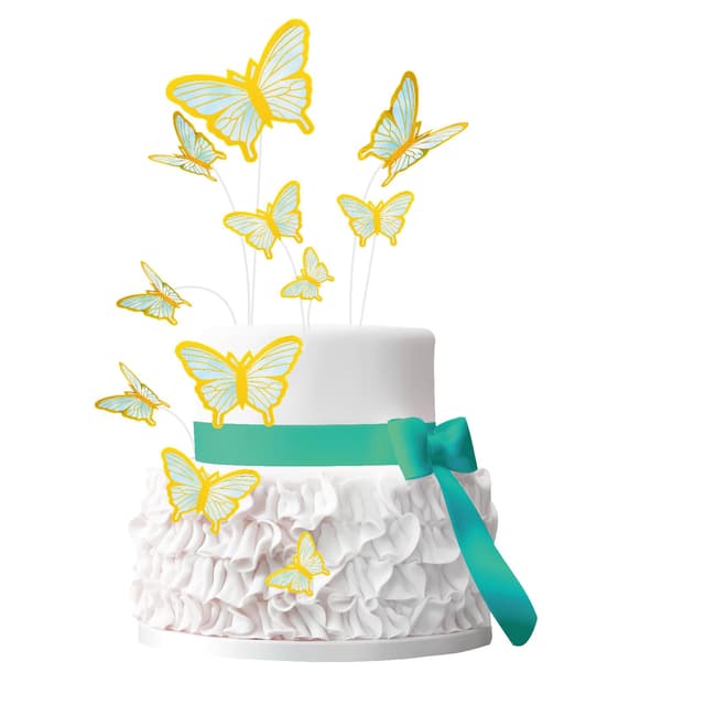 🦋 50 Stück 3D Schmetterling Cupcake Toppers, rosa mit Gold Border 🍰