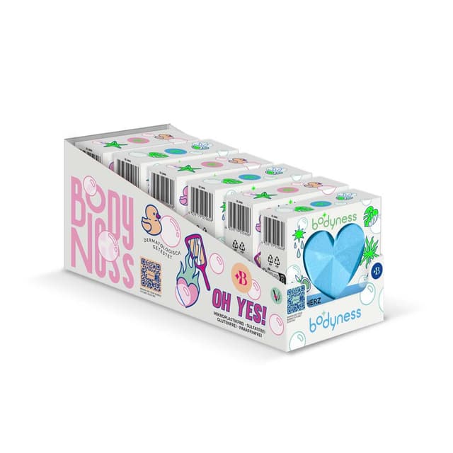 BODYNESS Badebombe Neon Herz 6er Pack - 6x Herzförmige Badekugeln mit Kokosnussöl und Aroma 😍🛁