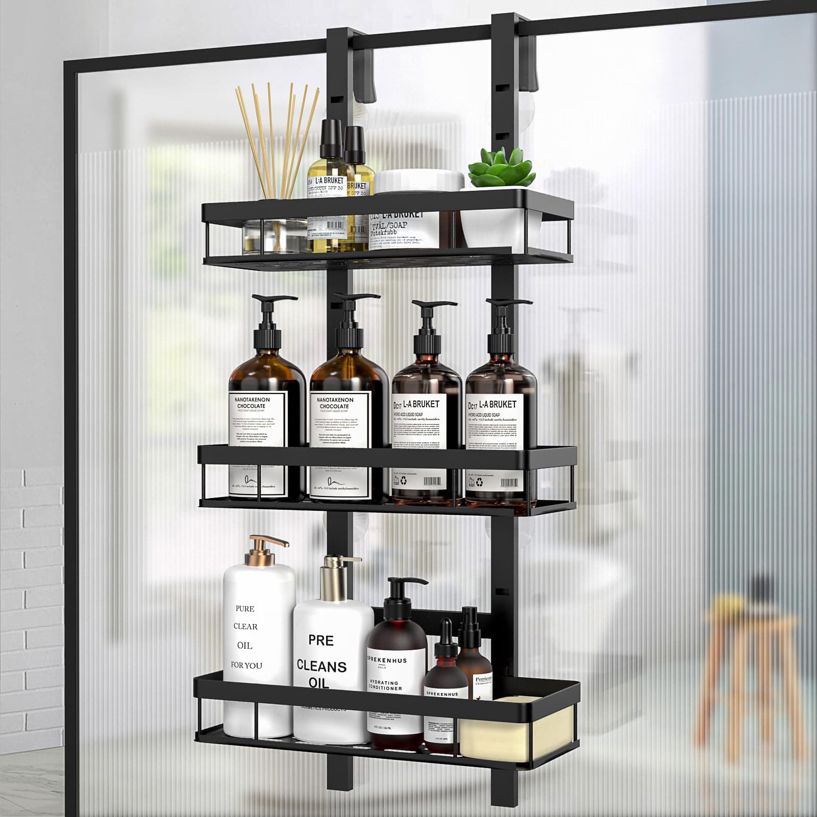 Diwoker Duschablage zum Hängen, Duschregal Ohne Bohren für Duschwand, Badezimmer Organizer mit 3 Duschkörben Shampoo Halterung für Dusche (Schwarz, 3-Layer) Schwarz 3-Layer 🚿