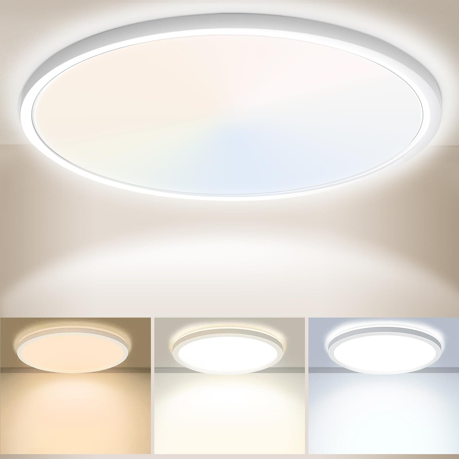 Yexati LED Deckenleuchte 24W 6000K/4000K/3000K - Deckenlampe mit 3 Farbtemperaturoptionen