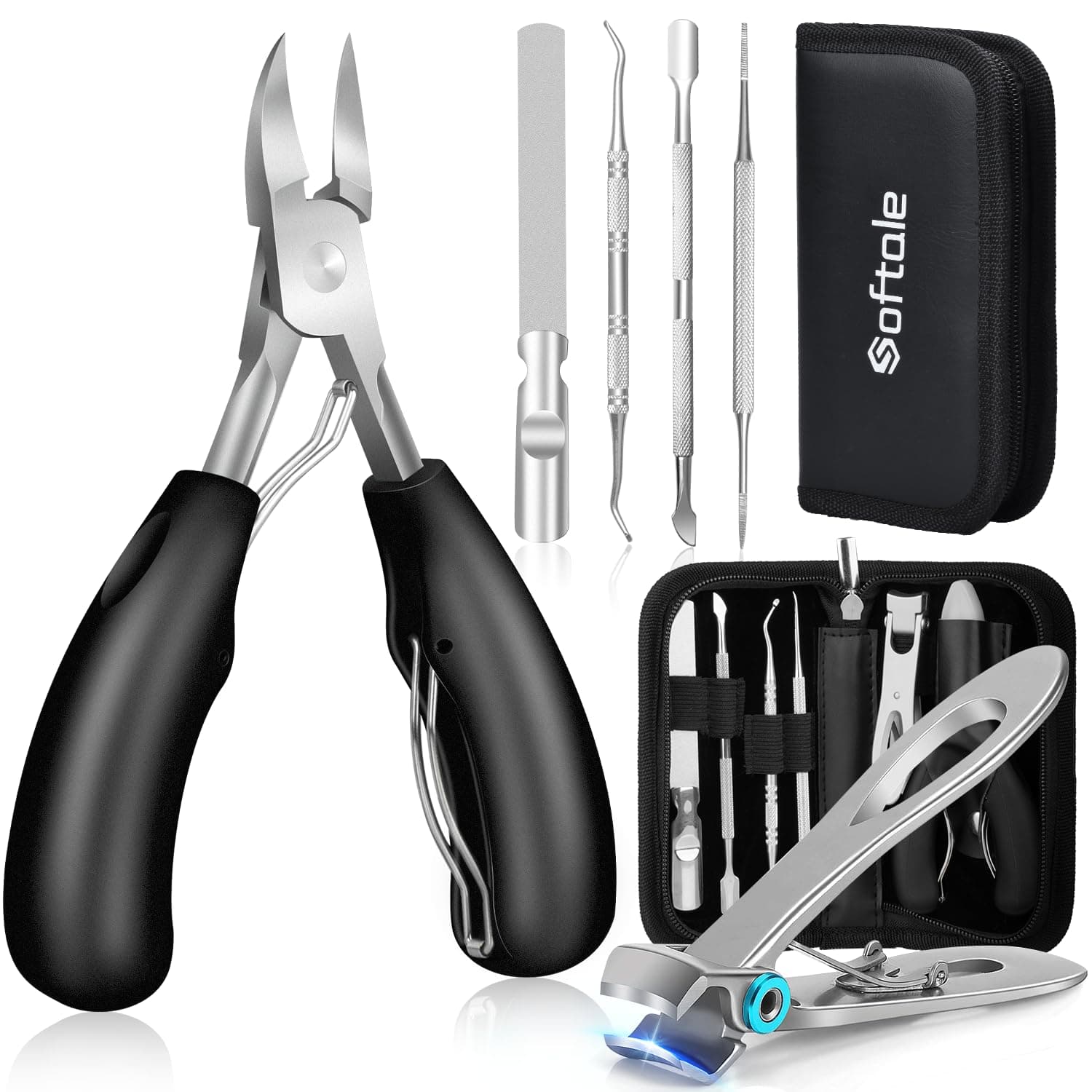 Softale Profi Fußnagelzange Set 🦶✂️ 6-teiliges Set Schwarz+Silber