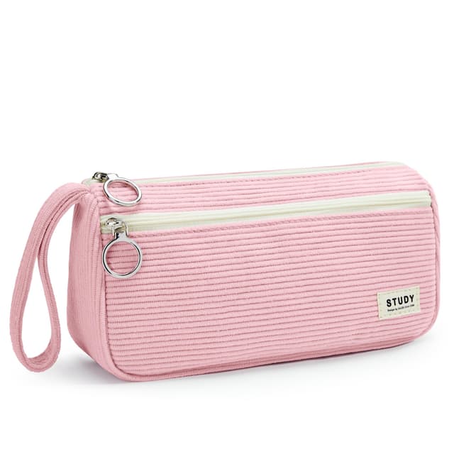 KALIDI Cord-Stoff Federmäppchen mit 3 Fächer 😍 Große Kapazität Mäppchen 🌟 Federtasche Stiftetasche 🖊️ Pencil Case Bleistifttasche für Schule & Büro Rosa