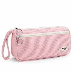 KALIDI Cord-Stoff Federmäppchen mit 3 Fächer 😍 Große Kapazität Mäppchen 🌟 Federtasche Stiftetasche 🖊️ Pencil Case Bleistifttasche für Schule & Büro Rosa