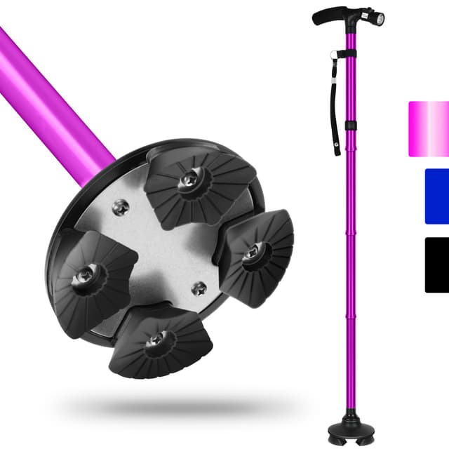 🌟 Super Angebot! Faltstock mit LED-Lampe und verstellbarem Gehstock in Violett 🌟