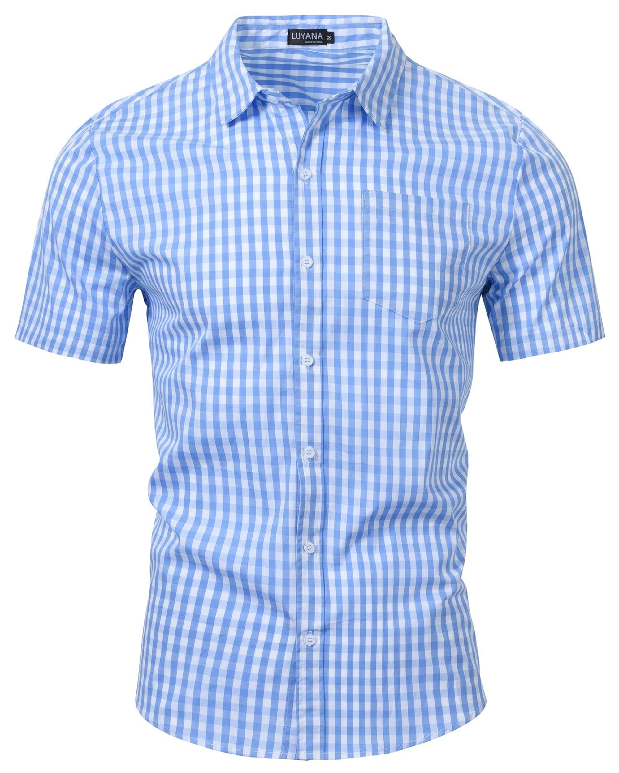 👔 LUYANA Kariert Hemden Herren Kurzarm Freizeithemd Casual Regular Fit Trachtenhemd L Hellblau Angebot!