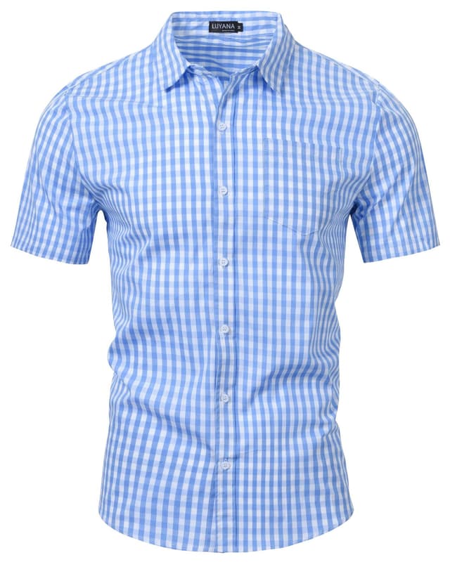 👔 LUYANA Kariert Hemden Herren Kurzarm Freizeithemd Casual Regular Fit Trachtenhemd L Hellblau Angebot!