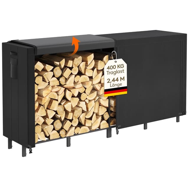 🔥 Lifewit 243,8×58,5×122 cm Kaminholzregal Metall 🌧️ Wasserdichte Abdeckung ✨ Stapelhilfe Holzlager