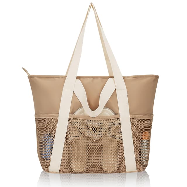 Anpumoony Strandtasche Damen mit Reißverschluss 🏖️ Große Wasserdicht Mesh Badetasche Familie Faltbar Beach Tote Bag Shopper