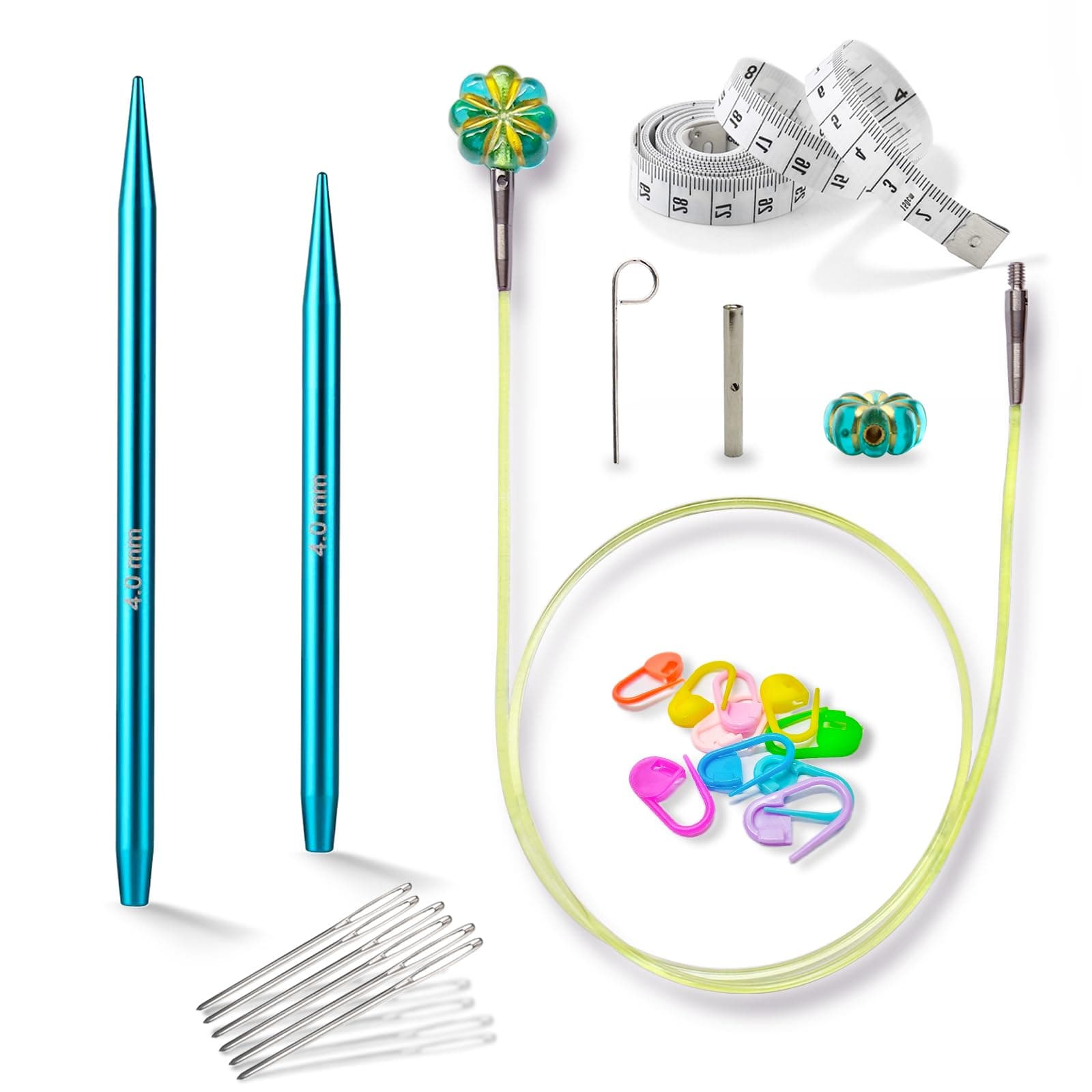 🧶 Dumeher Swivel Seile Kunststoff + Strickspitzen/Nadelspitze Metal, 4.0mm Rundstricknadel Set 360 ° Drehmechanismus Blau 4.0MM 🧵