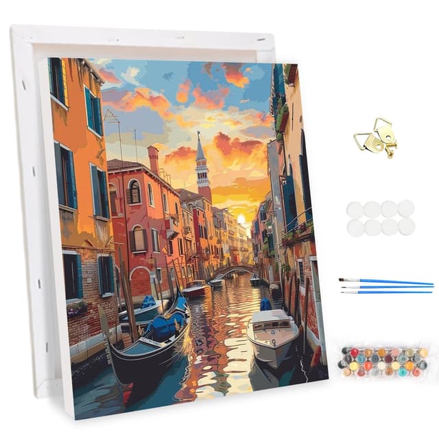 MEIYUDA Malen Nach Zahlen Erwachsene mit Rahmen 🎨 DIY Set Erwachsene Nacht Venedig Bastelset 🌙