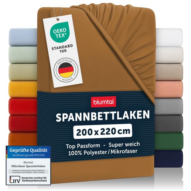 🛏️ Blumtal® Mikrofaser Spannbettlaken 200x220 cm - Oekotex zertifiziert - Braun - Pumpkin Spice 200 x 220 x 30cm
