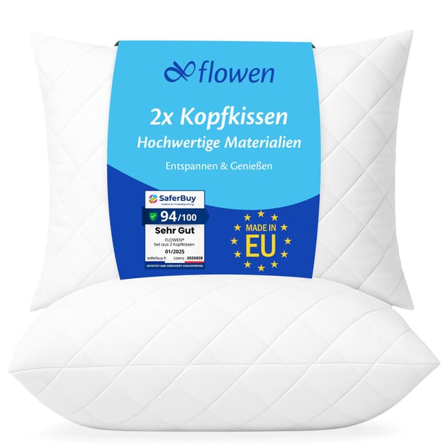 Flowen Kopfkissen 40x80 cm Kissen für Bett 40 x 80 2er Set