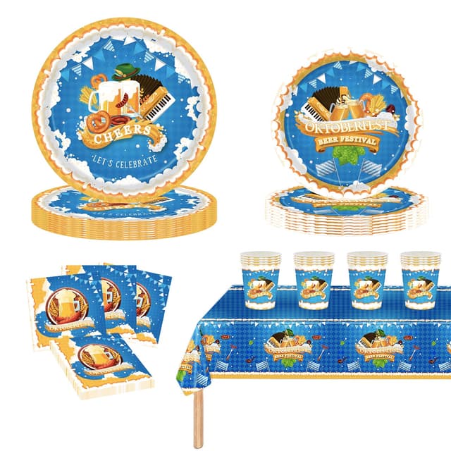 Oktoberfest Mottoparty Geschirrset 🍻🥨 Blau-Weiß Kariert