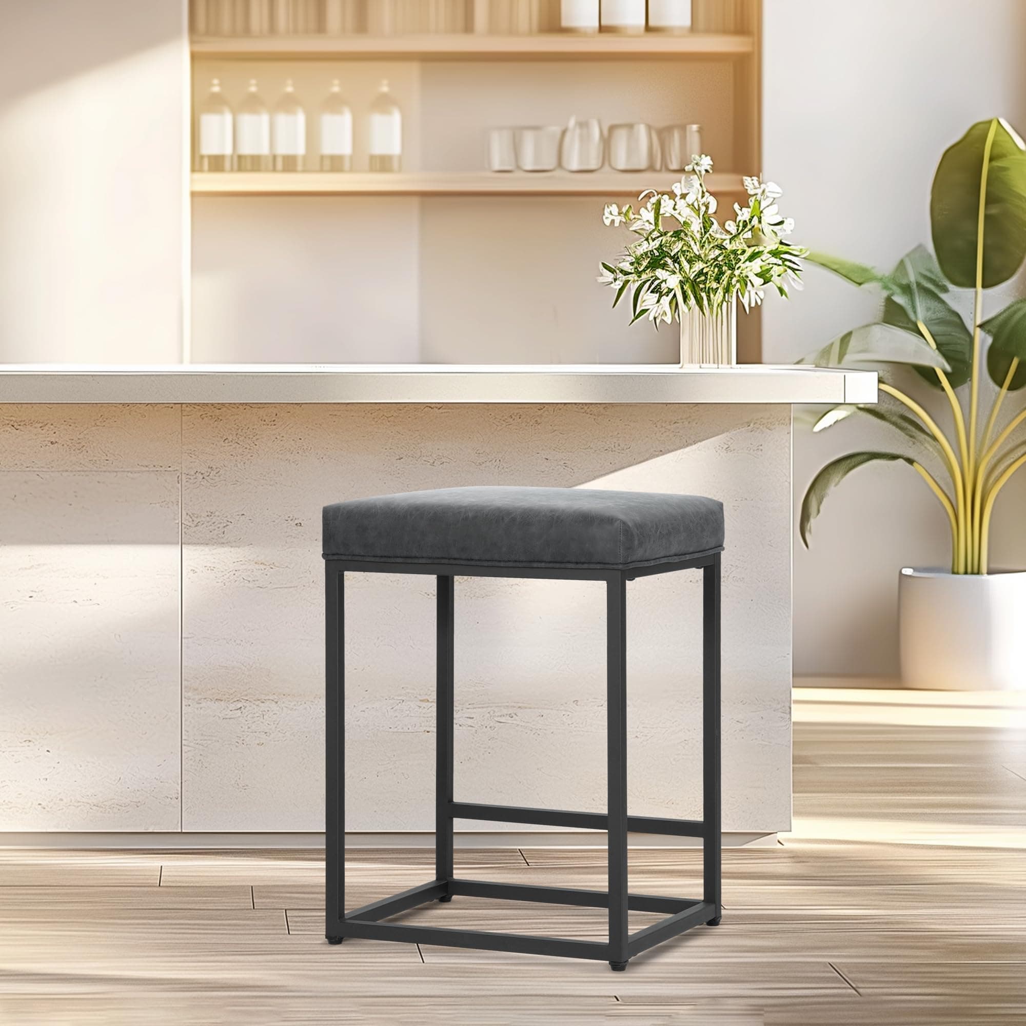 ALPHA HOME Barhocker ohne Lehne Grau mit Fußstütze | Super Bequem und Stabil | 37.29€