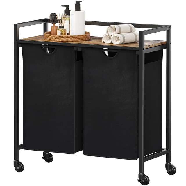 Lifewit Wäschekorb 2 Fächer mit Rollen, 95L/47,5x2L Wäschewagen mit Ablage 🧺🌟