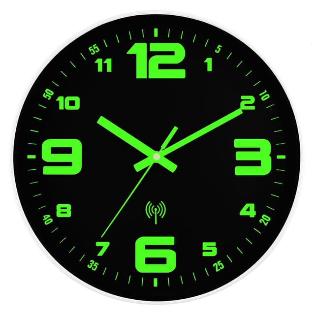 🕰️ DIYZON Leuchtende Funkuhr Wanduhr, Geräuschlos, Nicht tickend, 30 cm, Nachtlicht- Radiogesteuerte Wanduhren, Batteriebetrieben, Glas-Beleuchtete Wanduhr, Dekorativ für Küche, Zuhause, Schlafzimmer Weiß-3 30CM