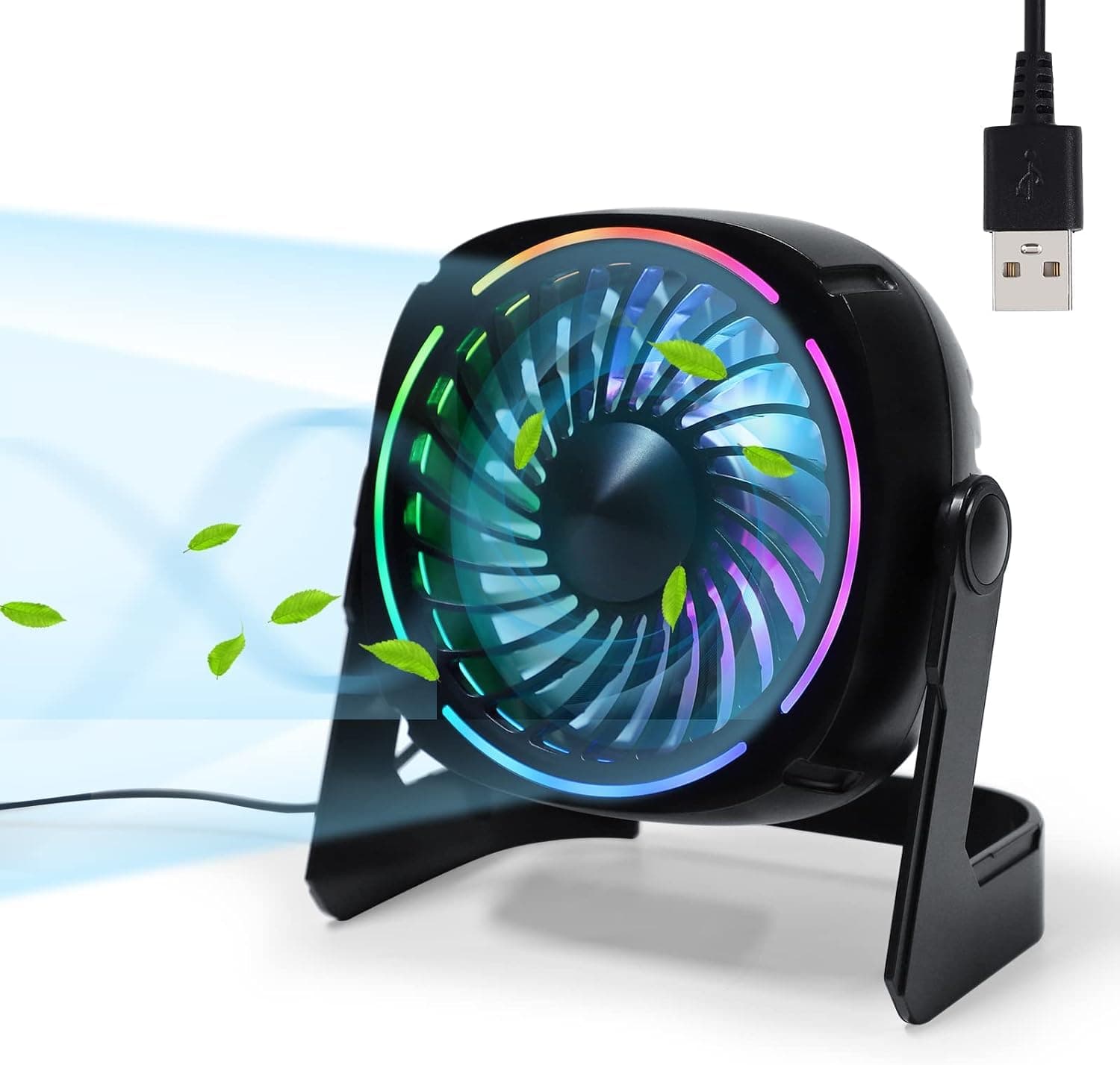 Litake USB Tischventilator RGB - Mini Ventilator mit Lichtmodi