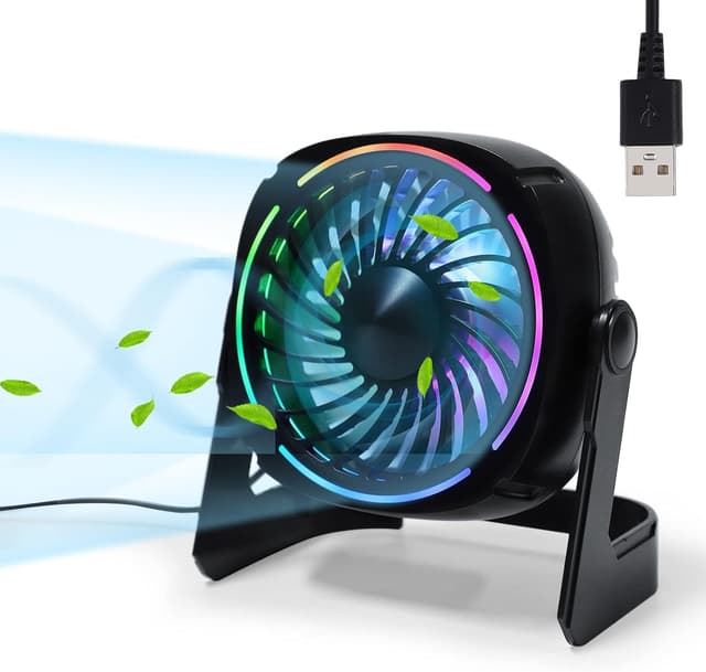 Litake USB Tischventilator RGB - Mini Ventilator mit Lichtmodi