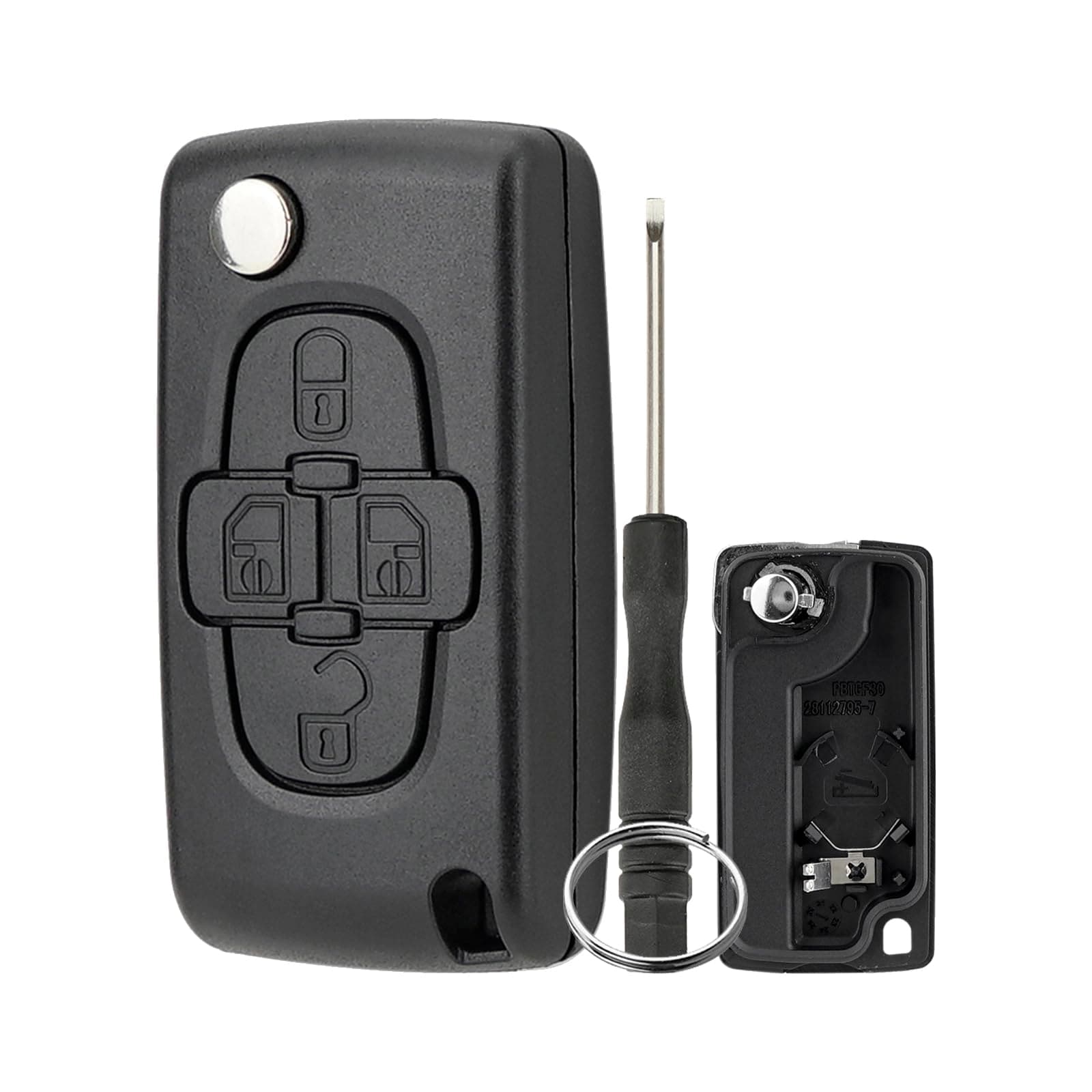 GZXNKEY Autoschlüsselgehäuse 4-Knopf für Peugeot 807 (2007-2014), 1007 (2004-2010), Citroen C8 (2008-2014), Fiat Ulysse (2002-2010) - Schwarz