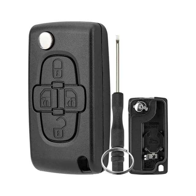 GZXNKEY Autoschlüsselgehäuse 4-Knopf für Peugeot 807 (2007-2014), 1007 (2004-2010), Citroen C8 (2008-2014), Fiat Ulysse (2002-2010) - Schwarz
