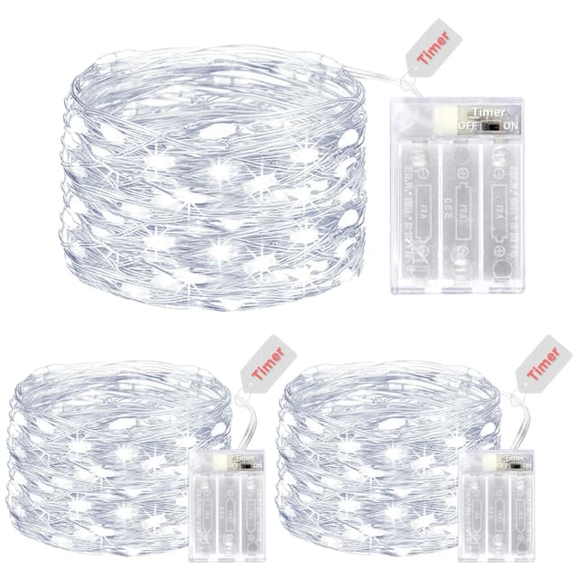 litogo LED Lichterketten Batterie mit Timer, 3 Stück 5M 50er Micro LED Lichterkette Draht Innen Batteriebetrieben 🌟🎉