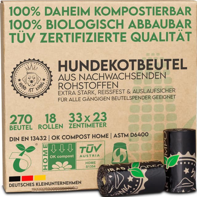 🐕 HUND IST KÖNIG® Hundekotbeutel biologisch abbaubar [270 Stk.]
